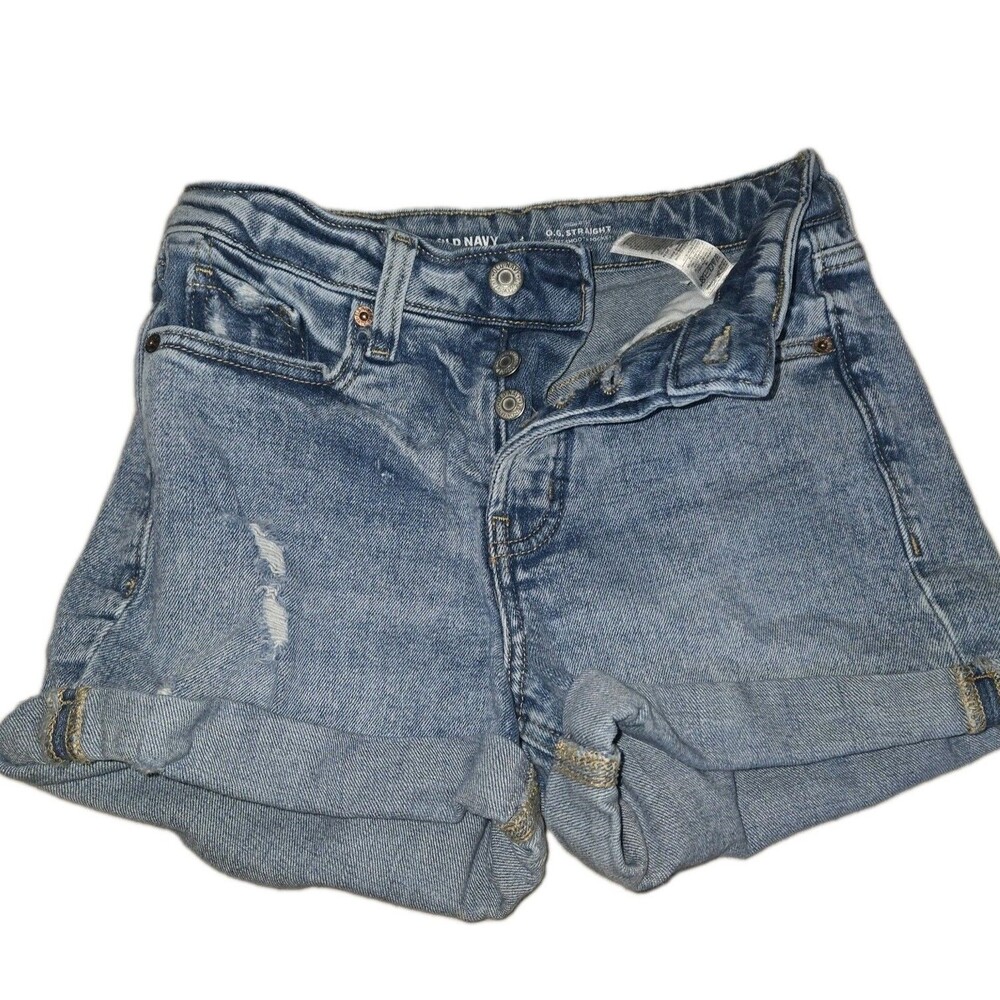 Old Navy Women's 2 OG High Rise Denim Jean Shorts Cuff 3” Inseam Medium Wash